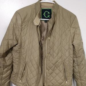 C. Wonder Tan, Gold Small Quilted Zip-Up Jacket